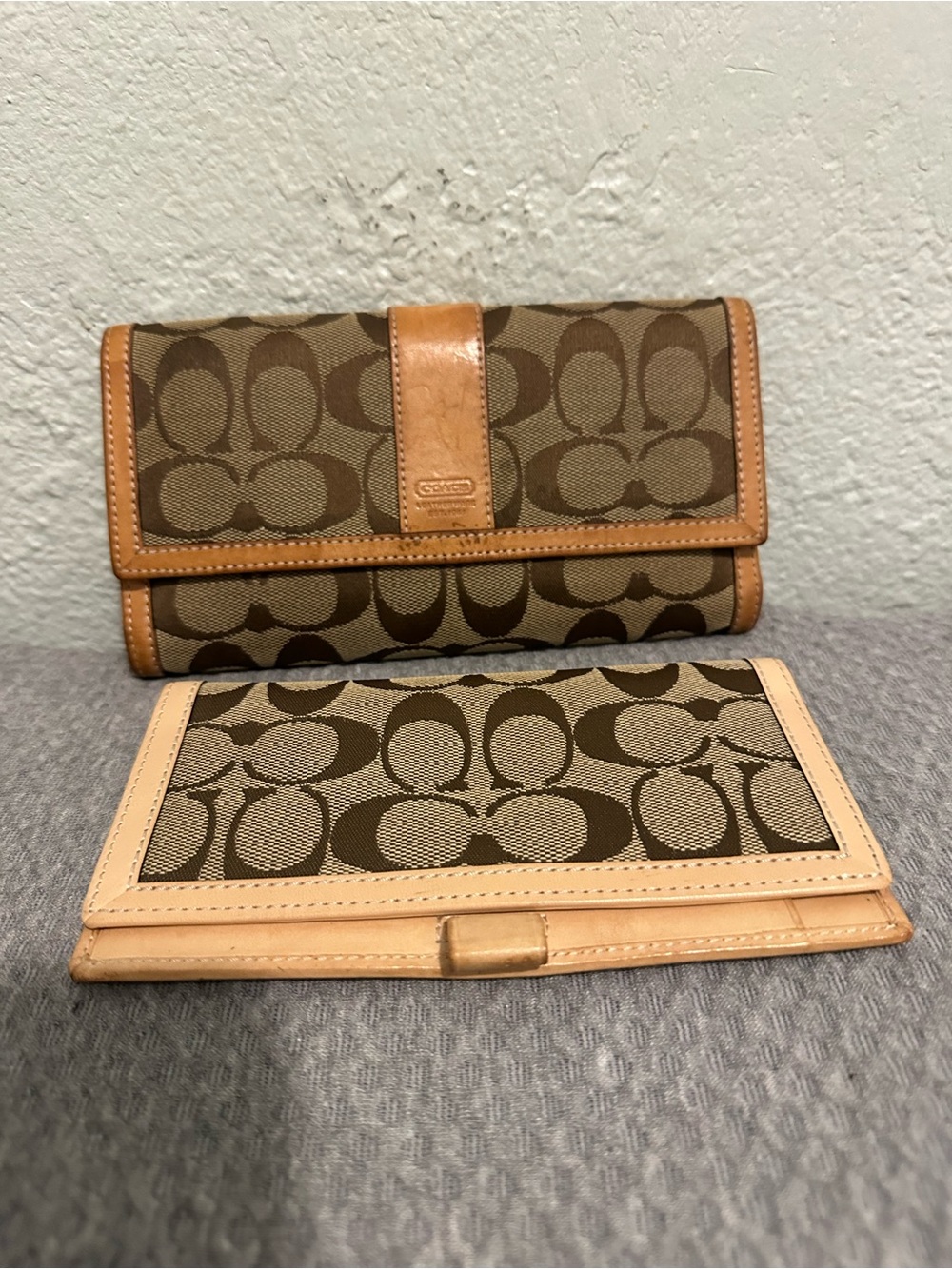 Coach Brown and Tan Signature Leather/Canvas Wallet and check book